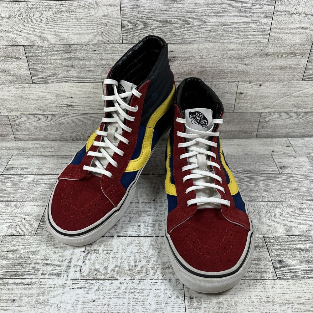 Vans Old Skool High‎ Top Sneakers Mens 6 Womens 7.5 Red Blue Yellow Black Shoes
